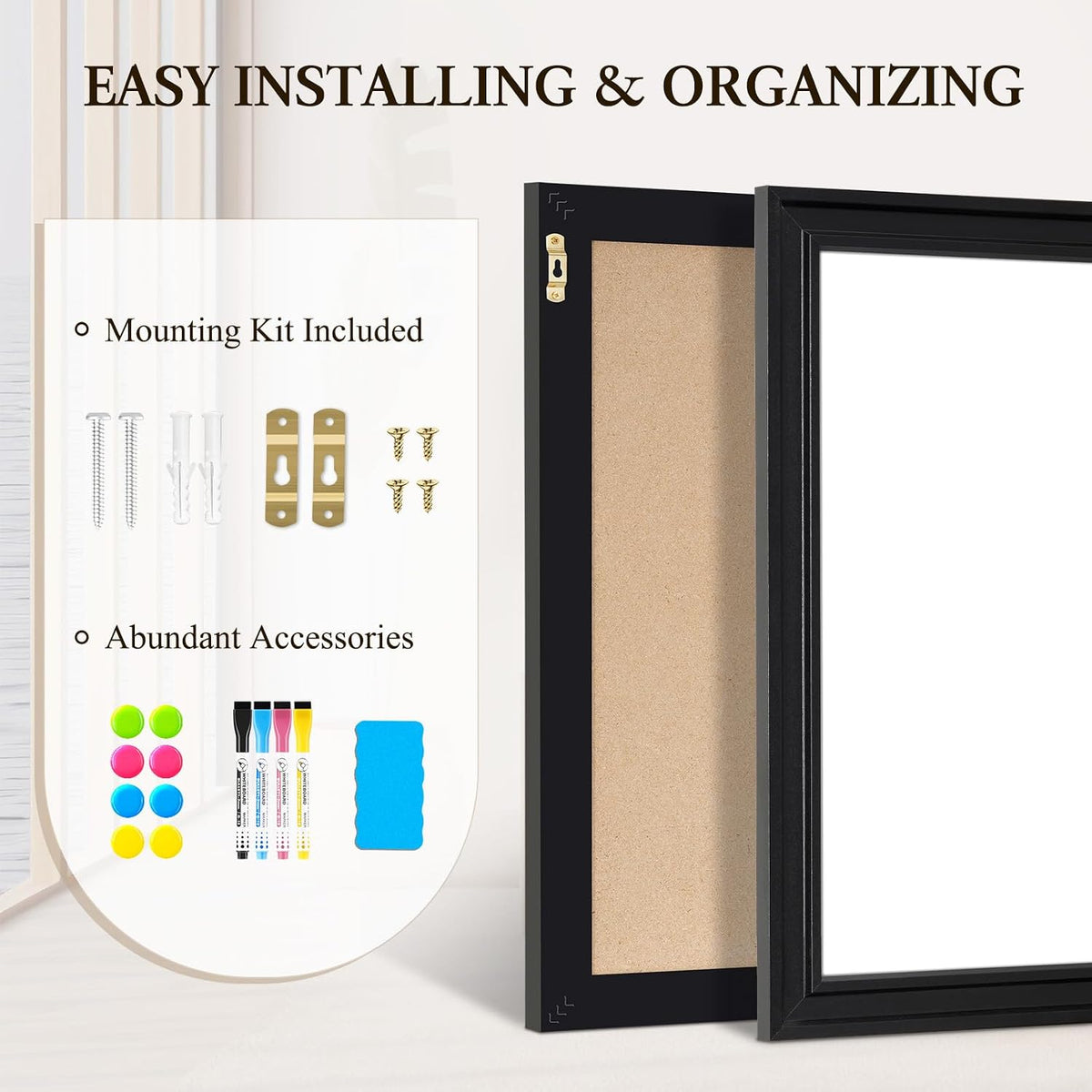 4 THOUGHT Large Dry Erase Board, 48" x 36" Magnetic Whiteboard, Black