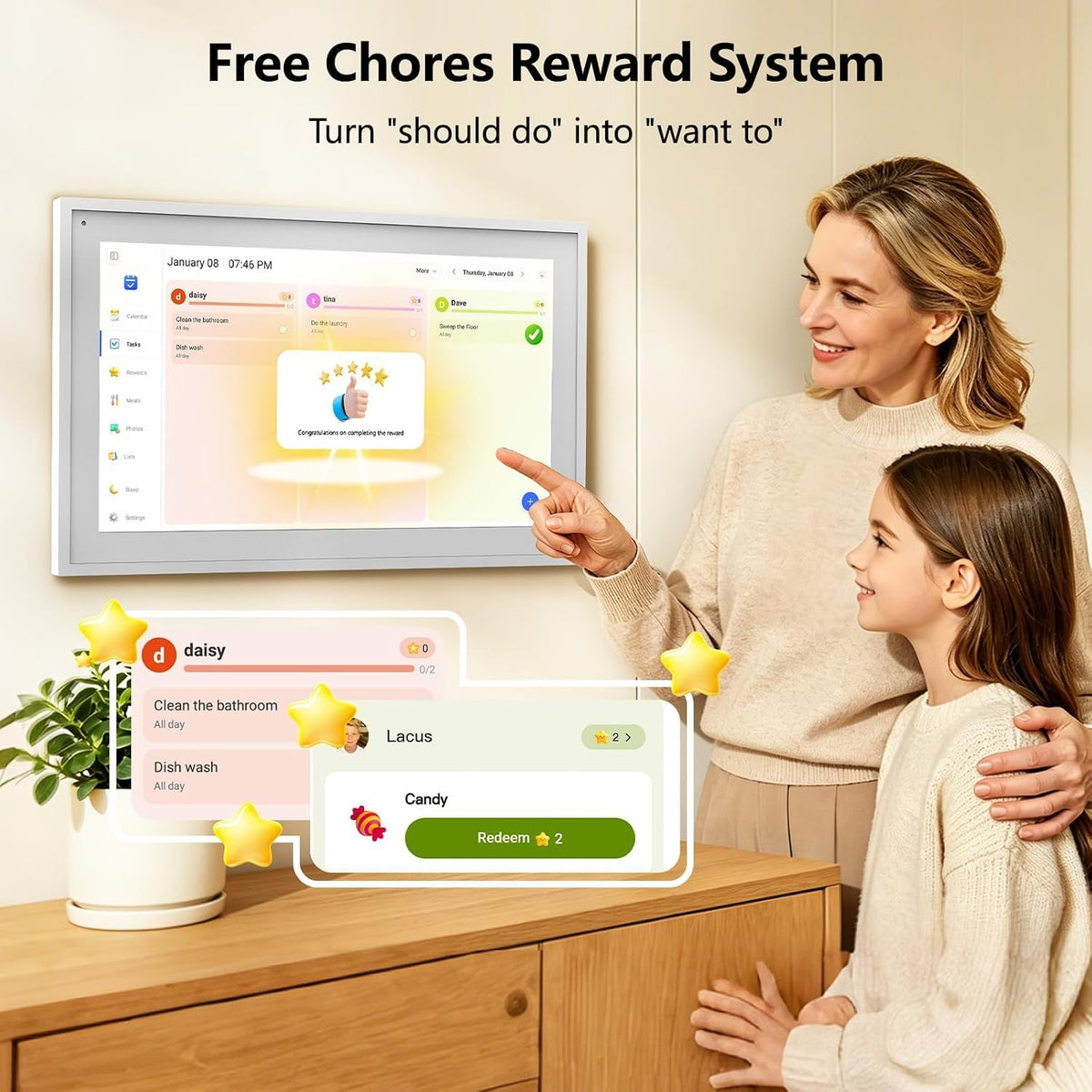 15.6" Digital Calendar Family Electronic Calendar & Chore Chart,Wall...