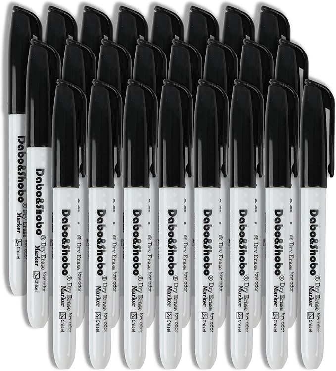 Dabo&Shobo Dry Erase Markers 24 Pack, Low Odor Black Whiteboard Markers by DaboShobo