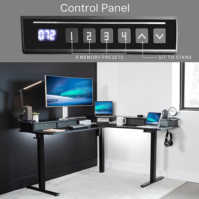 VIVO Electric 2-Tier Corner L-Shaped 63 x 55 inch Standing Desk, Height - Image 5