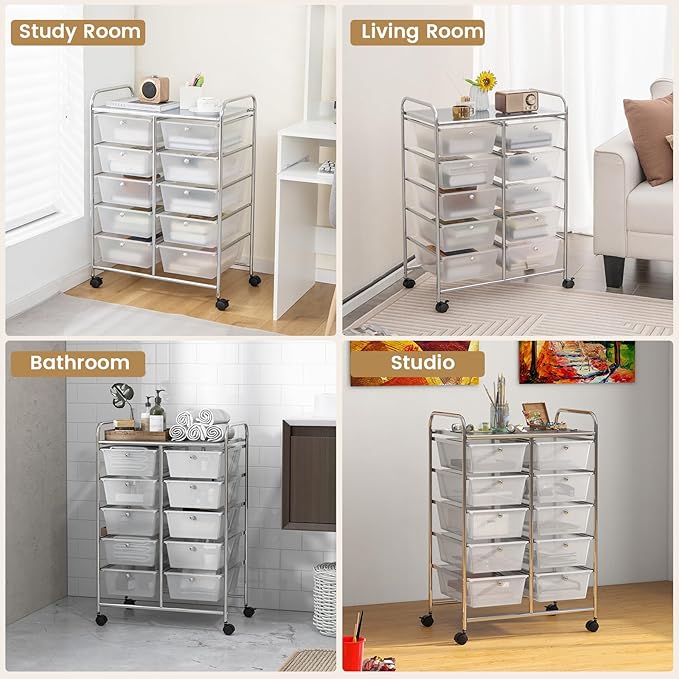 HAPPYGRILL 10-Drawer Rolling Storage Cart, Storage Organizer Cart - Image 6