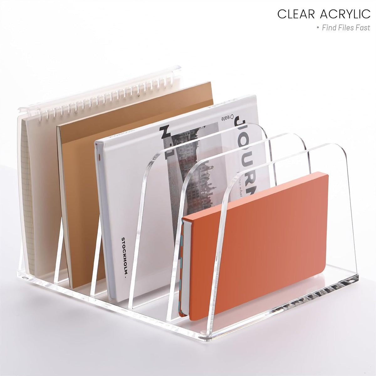 YUXUN Desk File Organizer,5-Section Vertical Clear Acrylic Desk Organizer Fil...