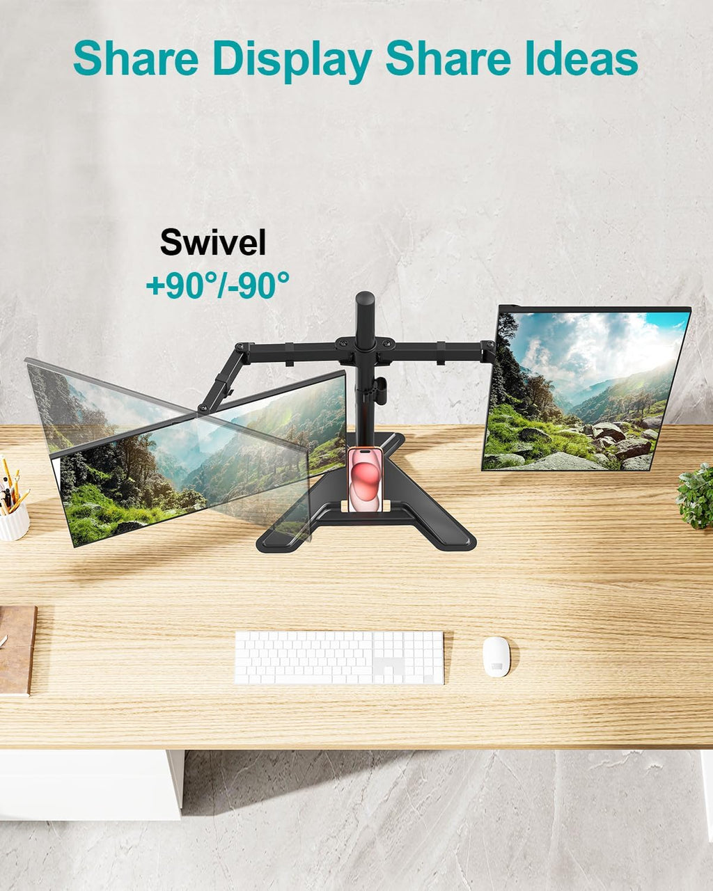 mount pro dual monitor stand, free-standing full motion, side view