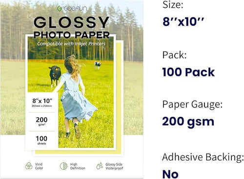 100 Sheets Glossy Photo Paper 8x10, Goefun 200GSM/54LB Inkjet Printer Paper - Image 2