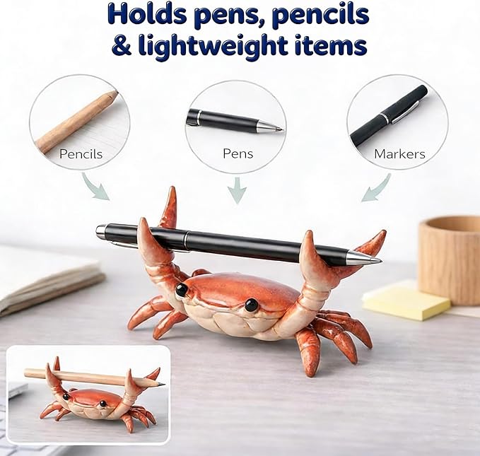 Desk Crab Pen Holder, Cute Weightlifting Crab Pencil Holder - Image 5