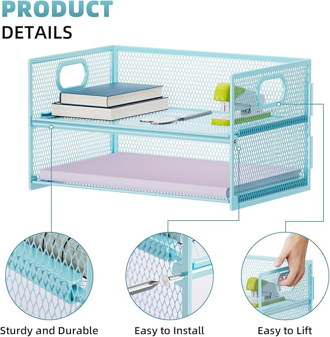 Marbrasse 2 Tier Paper Organizer Letter Tray, Mesh File Organizer - Image 2