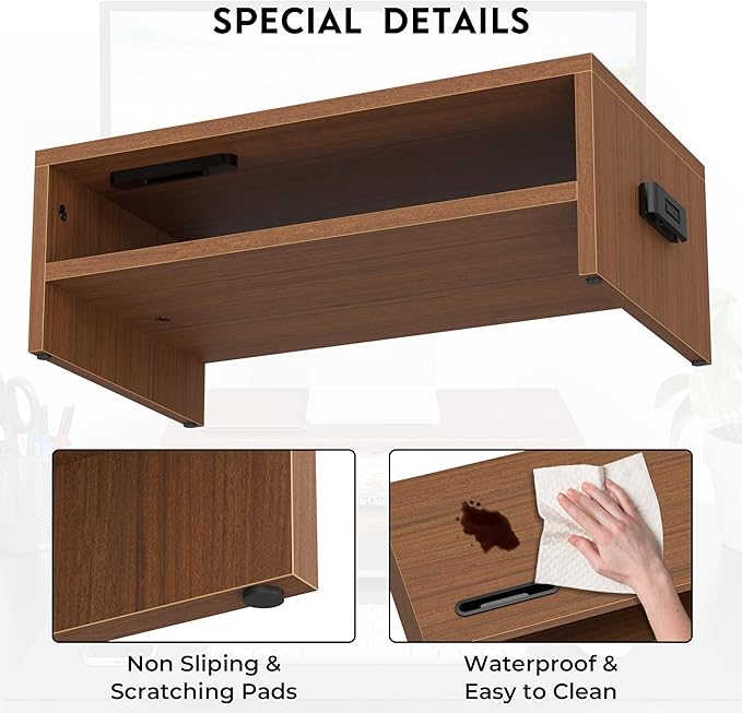 BONTEC Wooden Monitor Stand Riser, 2-Tier Desk Shelf - Image 7