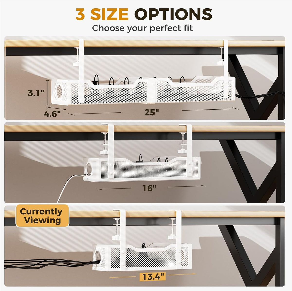 2 Pack Under Desk Cable Management Box White, Cinati 26.8" Wire Organize...