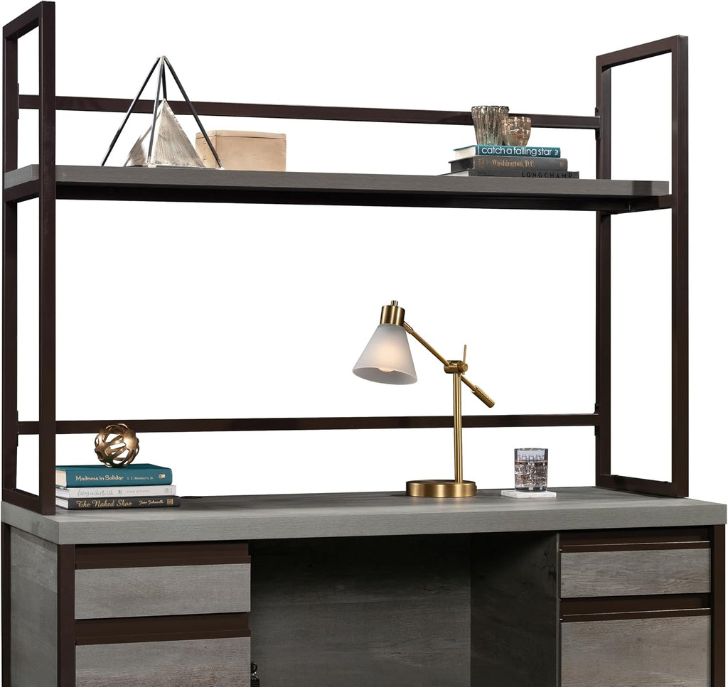 60" Desk Hutch with 1-Inch Thick Top Brown Engineered Wood Desktop Hutch 2 Open Shelves for Office Dorm Home Vertical Storage Organizer