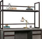 60" Desk Hutch with 1-Inch Thick Top Brown Engineered Wood Desktop Hutch 2 Open Shelves for Office Dorm Home Vertical Storage Organizer