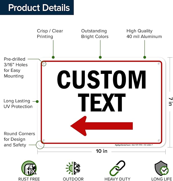 Custom Arrow, Custom Directional Sign, Left Arrow, 7x10 Inches, Rust Free .040 - Image 6