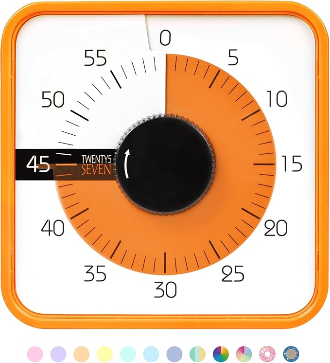 TWENTY5 SEVEN Countdown Timer 7.5 inch; 60 Minute 1 Hour Visual Timer – by TWENTY5SEVEN