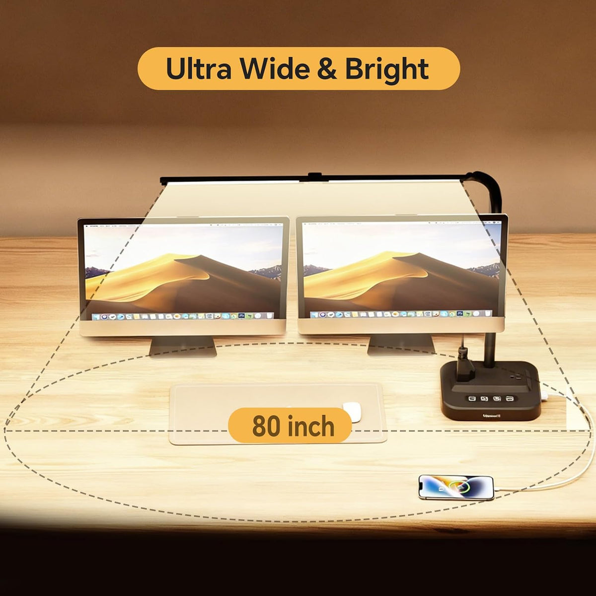 LED Desk Lamp for Home Office: Desk Light Double Head Adjustable with Power S...