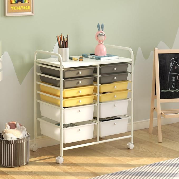 LDAILY 12 Drawer Rolling Storage Cart, Craft Cart Organizer on Wheels w/Metal - Image 2