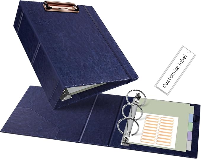 Ospelelf 2 Inch Mini Binder 3 Ring, Vintage Leather Clipboard Binders Dividers by OspelelfOfficeSupplies