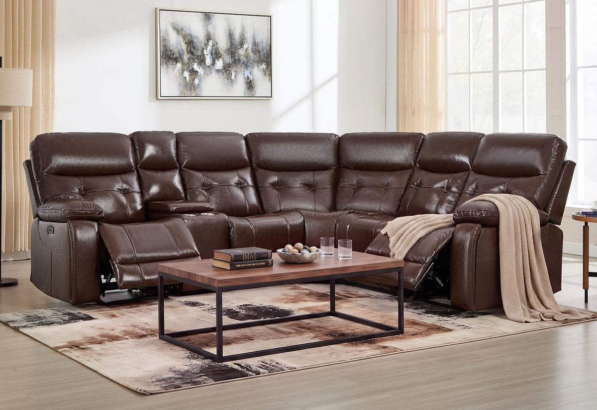 CANMOV Genuine Leather L-Shaped Power Recliner Sectional Corner Sofa