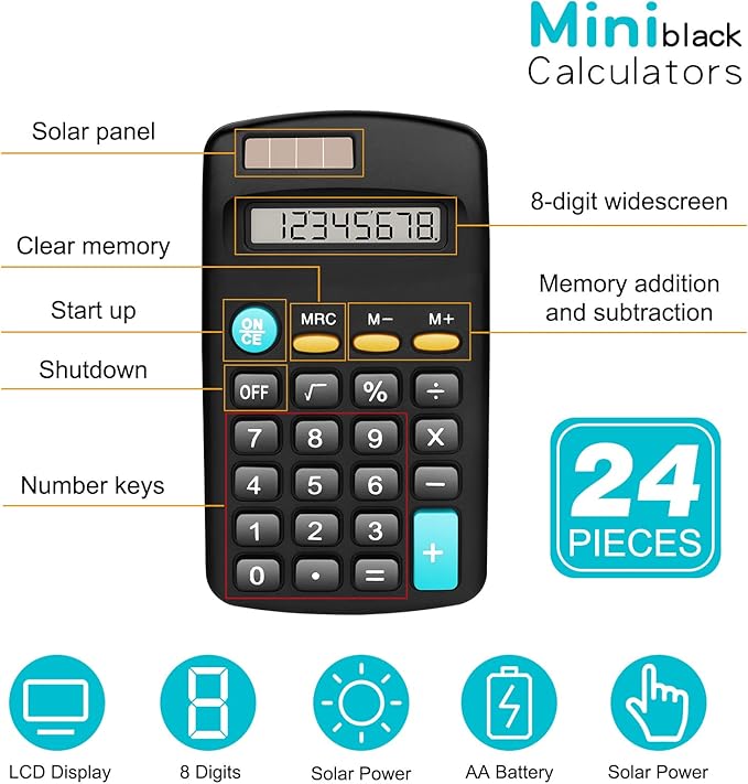 Riccioney 24 Pack Basic Mini Calculators - Image 2