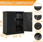 BESFUR Metal Garage Storage Cabinet with 2 Locking Doors and 2 Adjustable Shelves, 36" Black Metal Short Storage Cabinet for Home Office,Garage,School,Utility Room