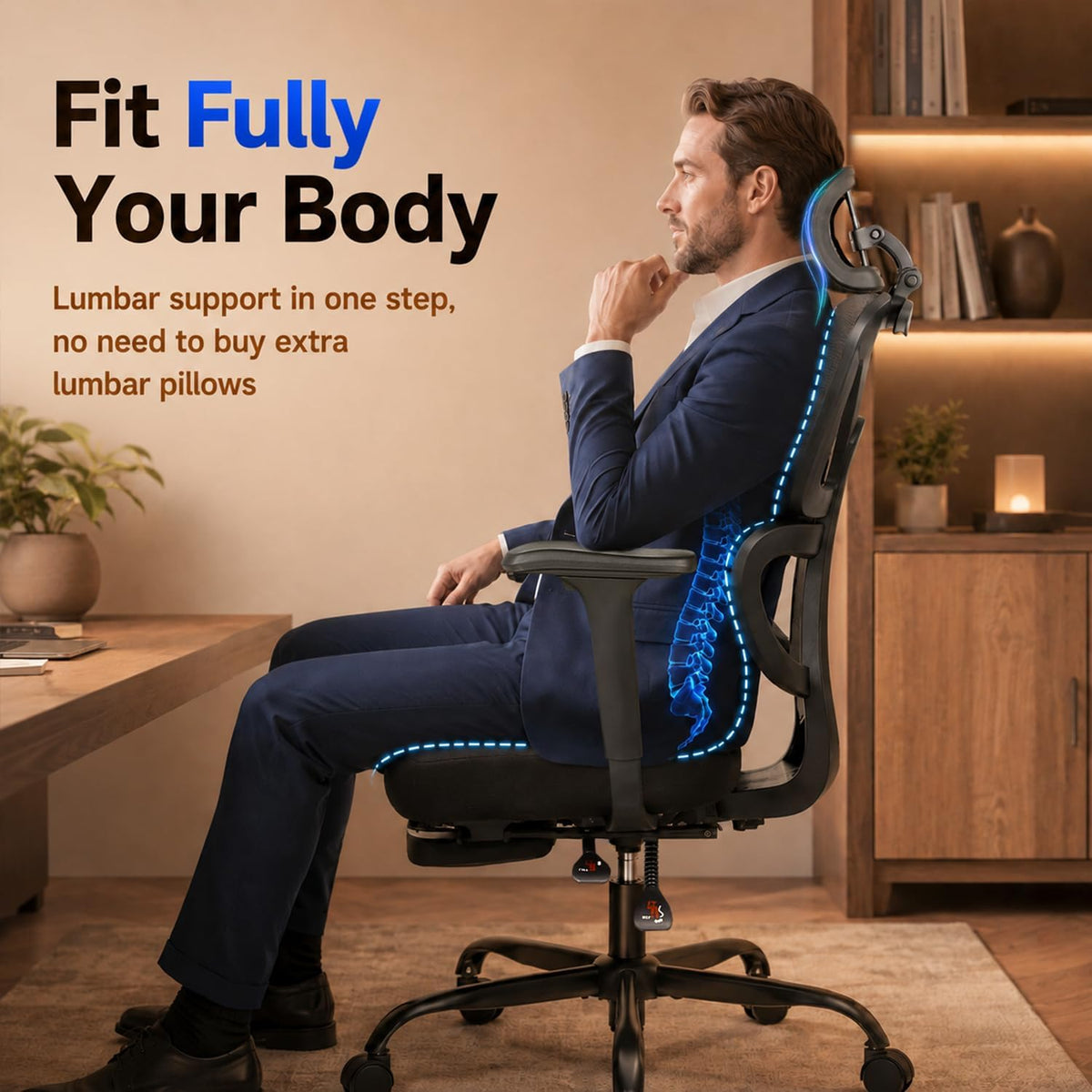 Ergonomic Office Chair with Footrest - High Mesh Back Computer Desk Chair
