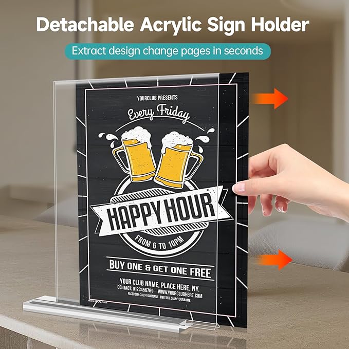 Yeahjiae 6 Pack T-Shaped Acrylic Sign Holder 8.5 x 11, Double Sided Clear Stand - Image 6