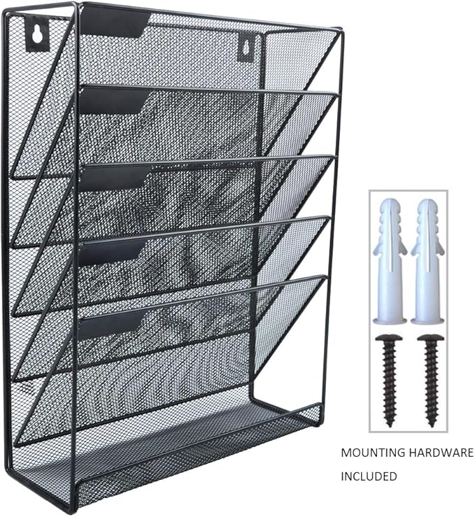 EASEPRES Hanging File Holder Organizer, 6 Tier Mesh Metal Wall Mount Document - Image 5
