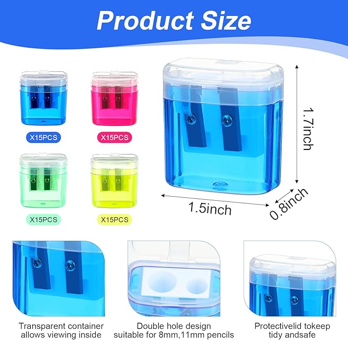 60 Pcs Manual Pencil Sharpeners - Image 2