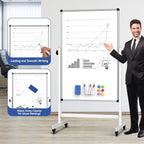 UIFER Rolling Whiteboard, 44 x 26 Double Sided Magnetic Dry Erase Board Height - Image 6