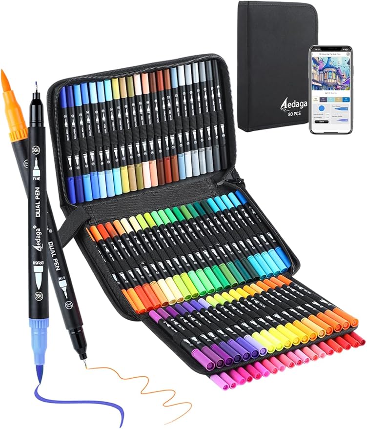 AEDAGA 80 Colors Numbered Dual Tip Brush Pens by AEDAGA