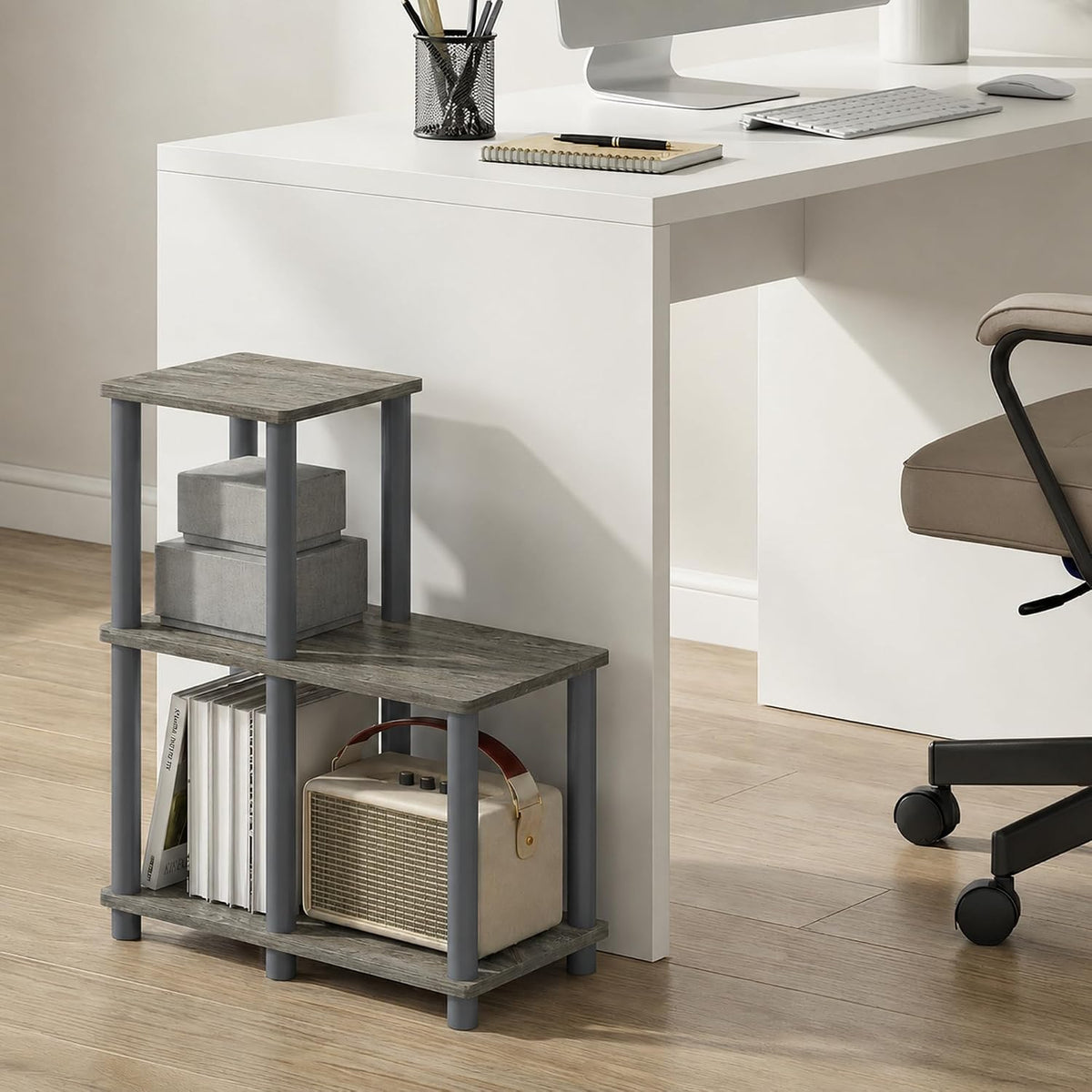 Furinno TURN-N-TUBE Storage Shelves, 2-Tier Ladder Shape Book Shelf with Open...