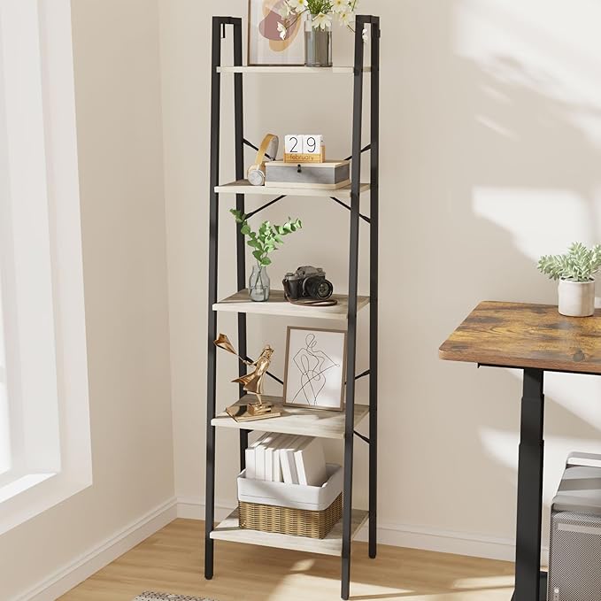 Hzuaneri Ladder Shelf, Bookshelf Bookcase, Freestanding Corner Storage Shelve by Hzuaneri