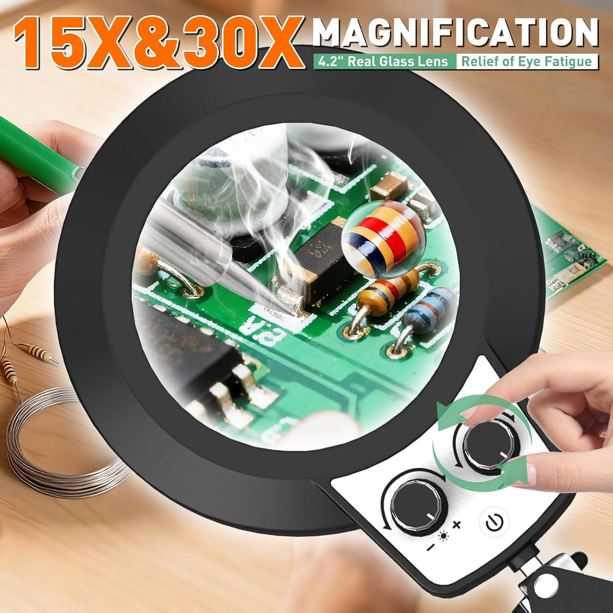 Magnifying Glass with Light, Overhead Knob Magnifier Lamp 15X 30X