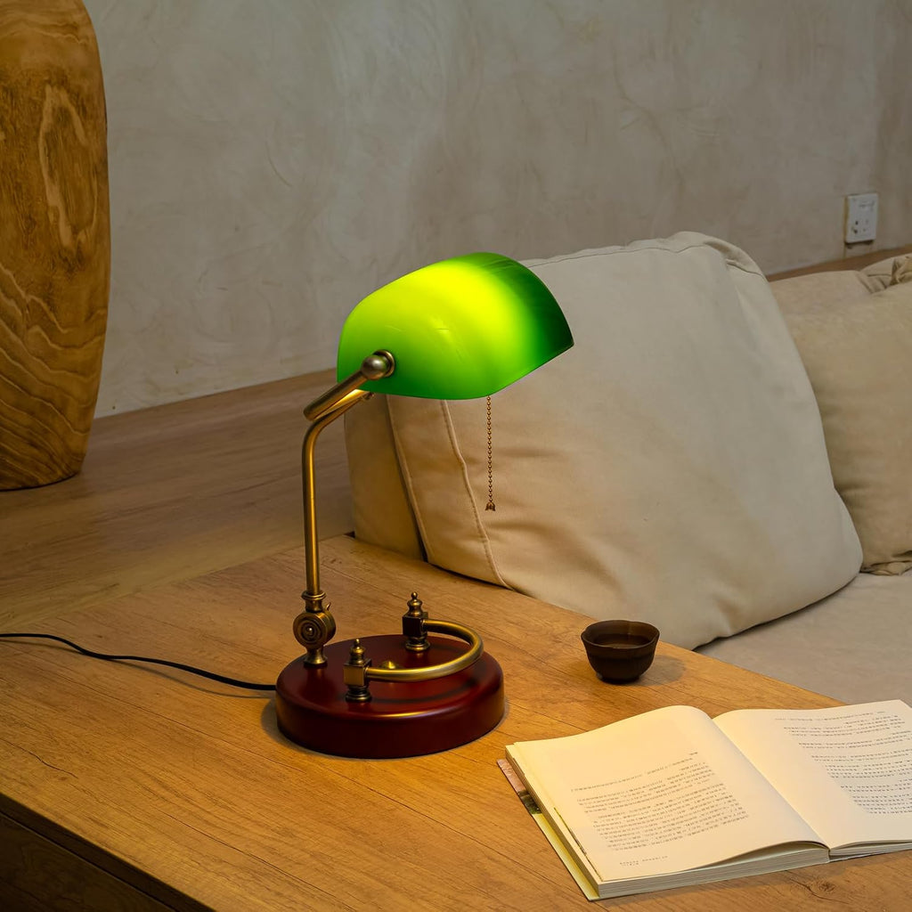 bankers lamp traditional green glass desk lamp solid, side view