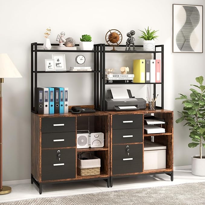 Livofloral Filing Cabinet with Charging Station, Files Cabinet with Shelves - Image 2