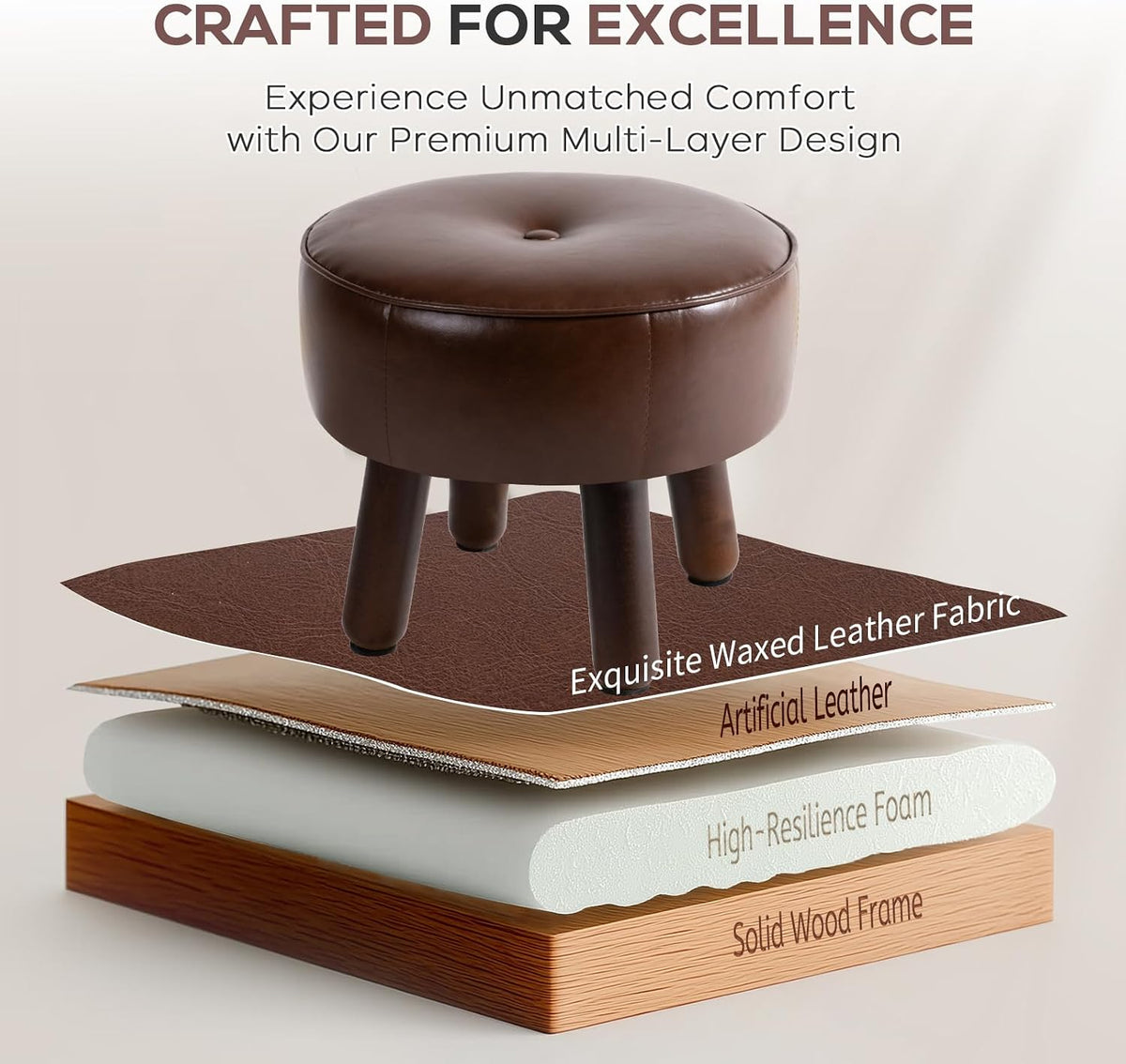 Small Foot Stool Ottoman, Round Pouf Foot Rest, Footstool, Faux Leather