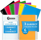 Rosmonde 3 Subject Notebook College Ruled, 6 Pack, 150 Sheets, No-Bleed Paper by Rosmonde