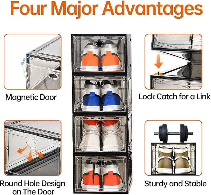 Amllas 12 Pack Shoe Boxes Stackable, Upgraded Sturdy Shoe Storage Boxes - Image 4