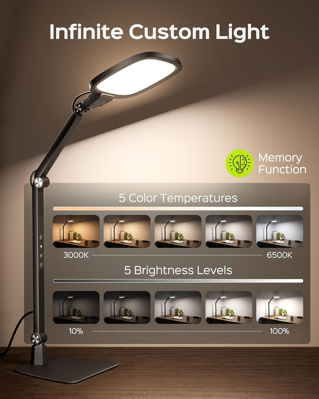 led desk lamps for home office, 18w bright, side view