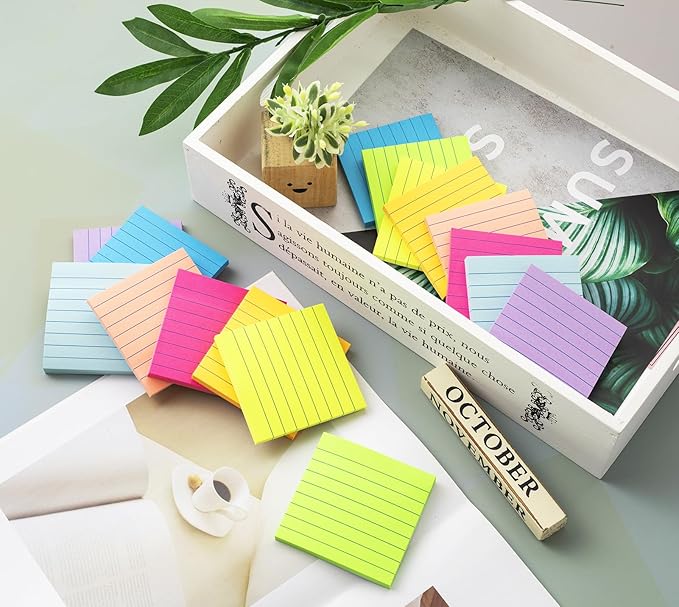 Lined Sticky Notes 3x3 in Ruled Stickies Super Sticking Power Memo Pads Bright - Image 6