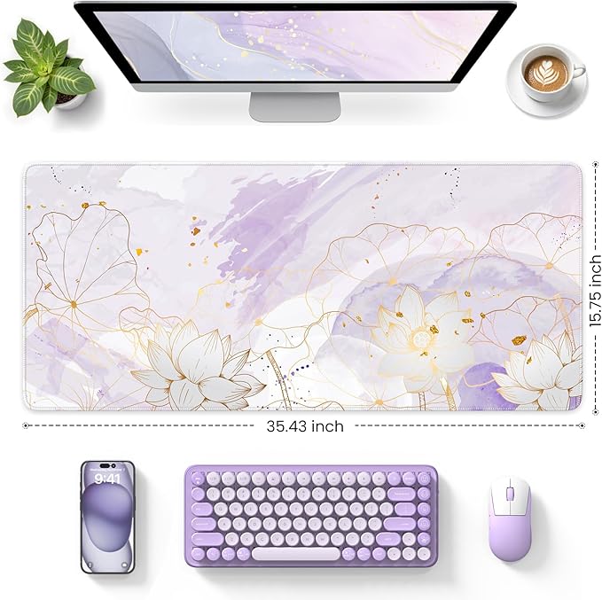 iCasso Desk Cover Mat, Extra Large Lotus Mouse Pad, Desk Pad Mat, Office Matt - Image 3