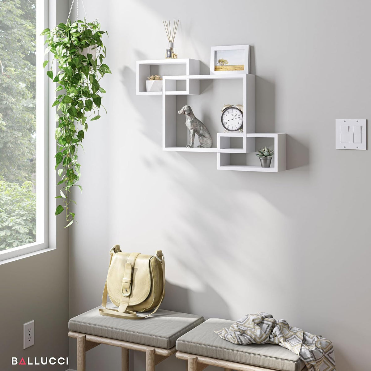 Ballucci Wooden Interweave Floating Wall Mounted Shelves, Horizontal and Vert...