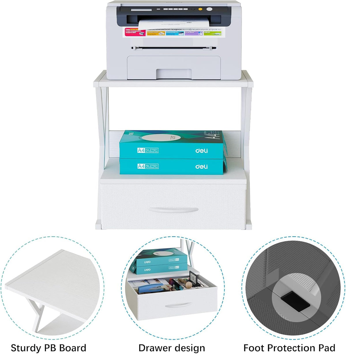 aboxoo Printer Stand for Desk with Storage Drawer, 2 Tier Desktop Or UnderDes...