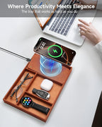 Valet Tray, Built in Wireless Charging Pad, Nightstand Organizer, Two-Toned - Image 2