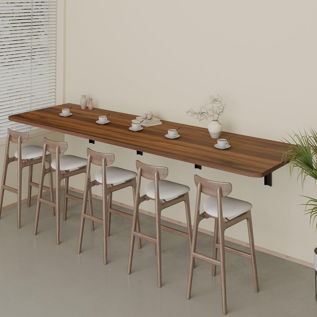 IAE 72x22in Floating Fold Desk,Wall-Mounted Folding Computer Table,Walnut