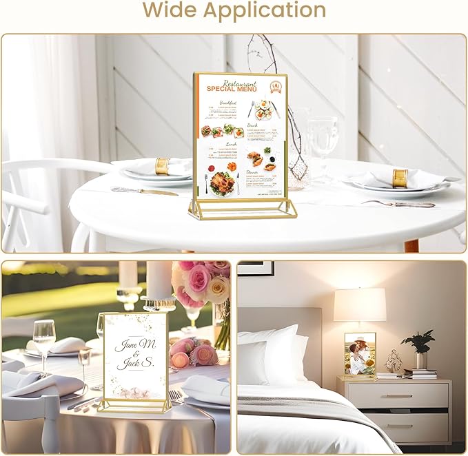Smarpau 8 Pack Acrylic Sign Holder 8.5x11 Gold Acrylic Frame Clear Table Number - Image 6