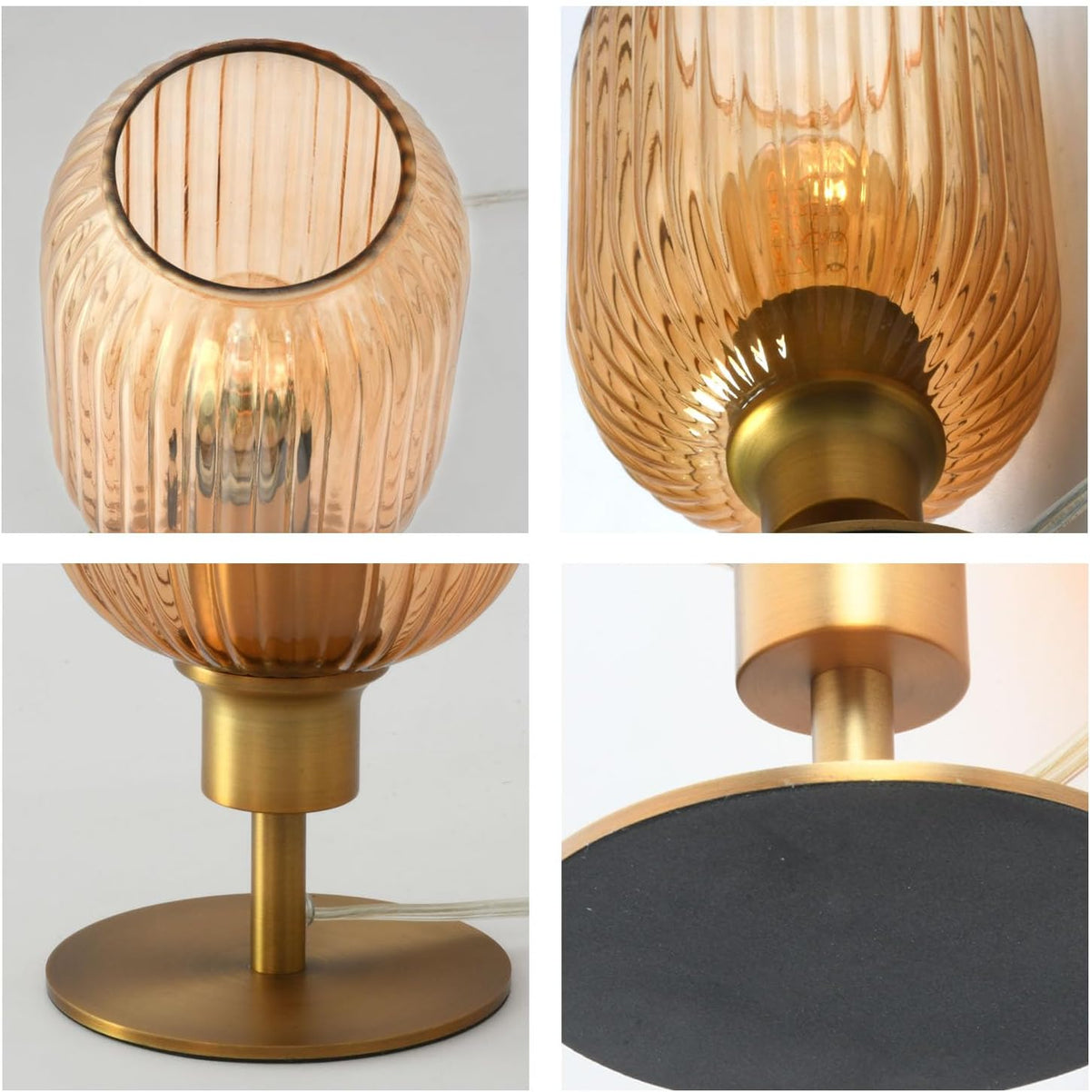 Mid Century Glass Table Lamp, Timer Build-In, Dimmable Desk Lamp, Amber