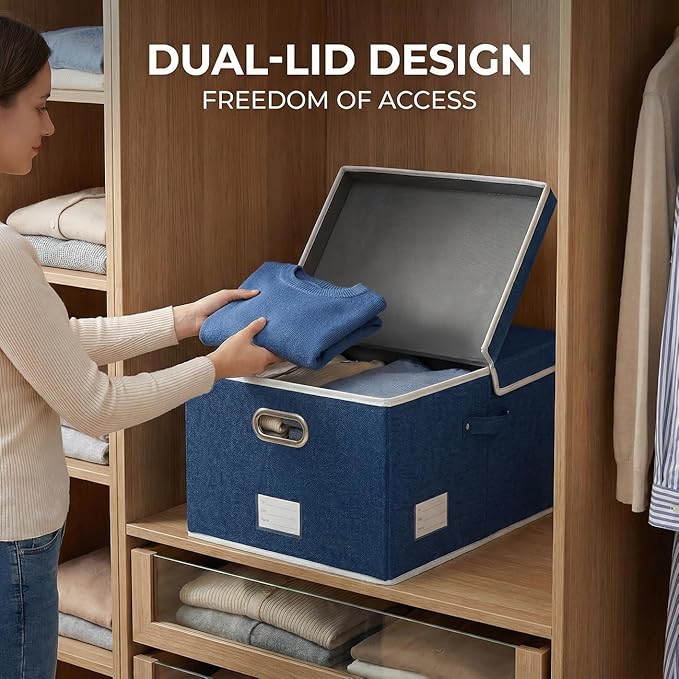 PRANDOM Storage Bins with Lids Linen Fabric Foldable Storage Boxes Organizer - Image 4