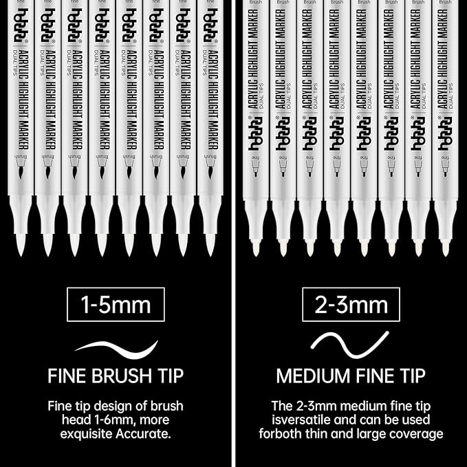 hhhouu 17Pack Dual Tip Black & White Brush Pens- Fineliner & Highlighting Set - Image 5