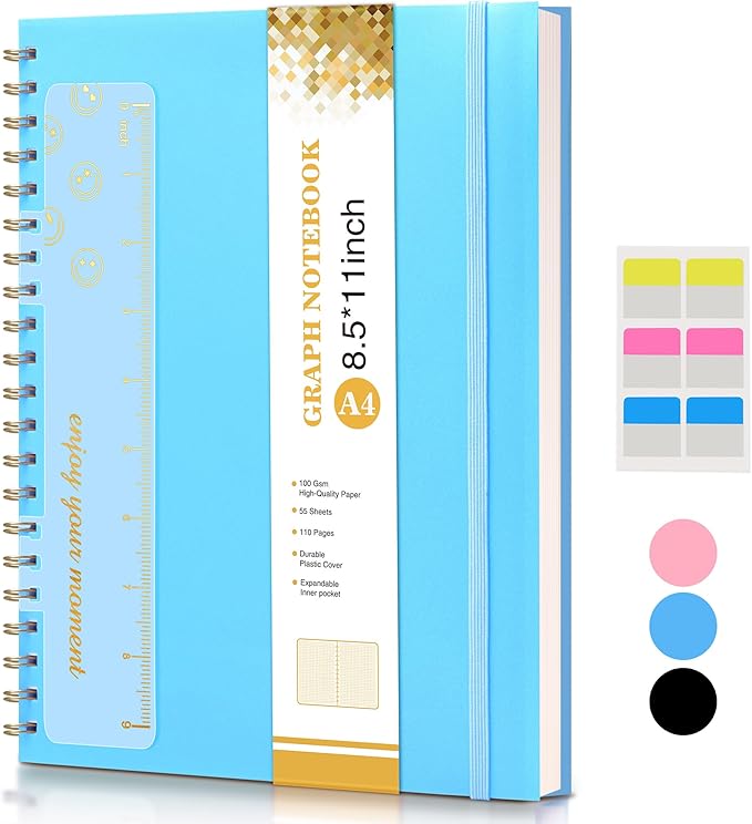 Graph Paper Notebook, Spiral Notebook Journal 8.5” x 11”, A4 Large Grid by UEBZFOCS