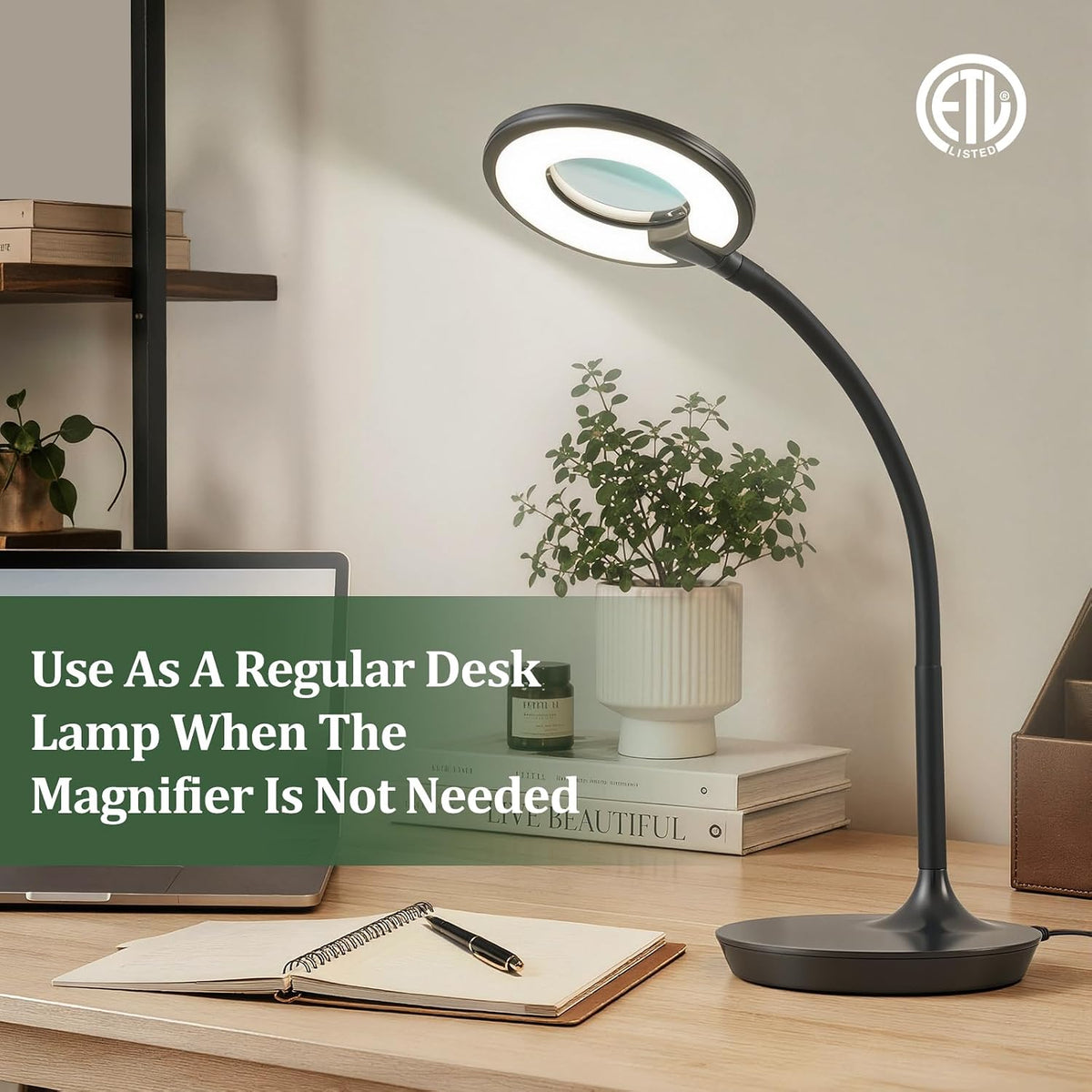 3X+6X Magnifying Glass with Light and Stand, Dimmable LED Magnifying Lamp