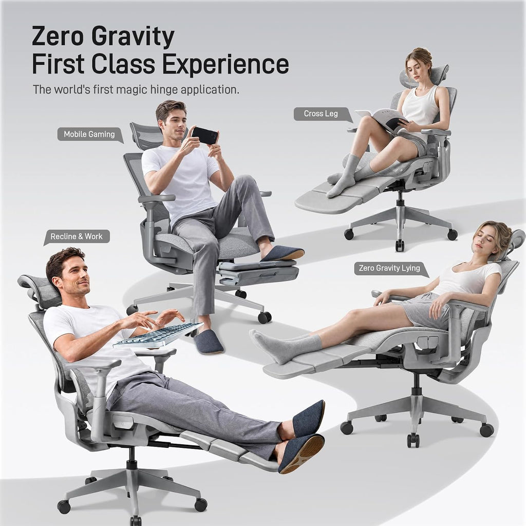 flow360 ergonomic mesh office chair with footrest, big&tall showing dimensions